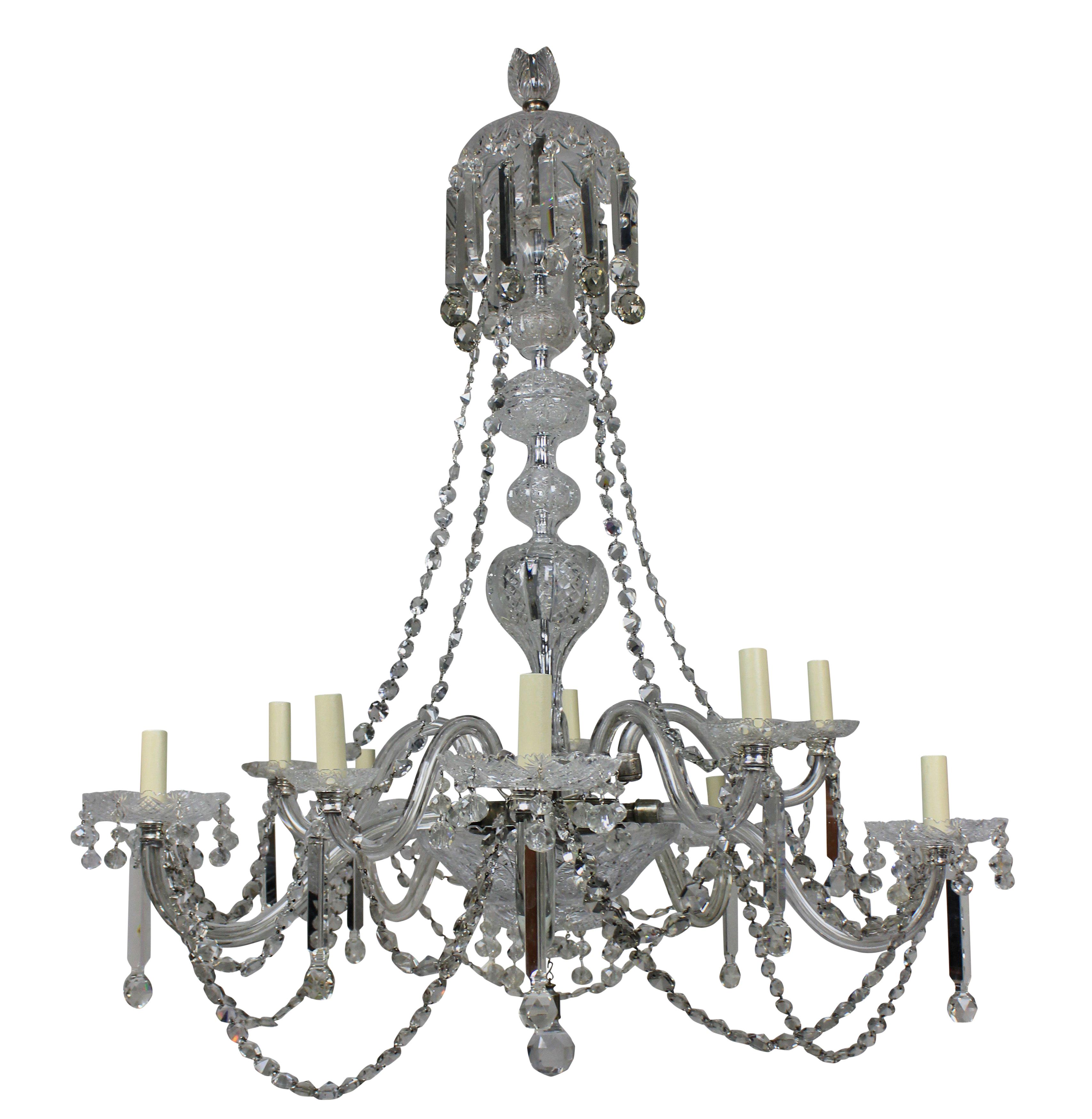 Late 19th Century Large English Cut-Glass Chandelier of Good Quality