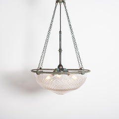Large English Cut Glass Plafonnier in Quality Fittings With Natural Verdigris