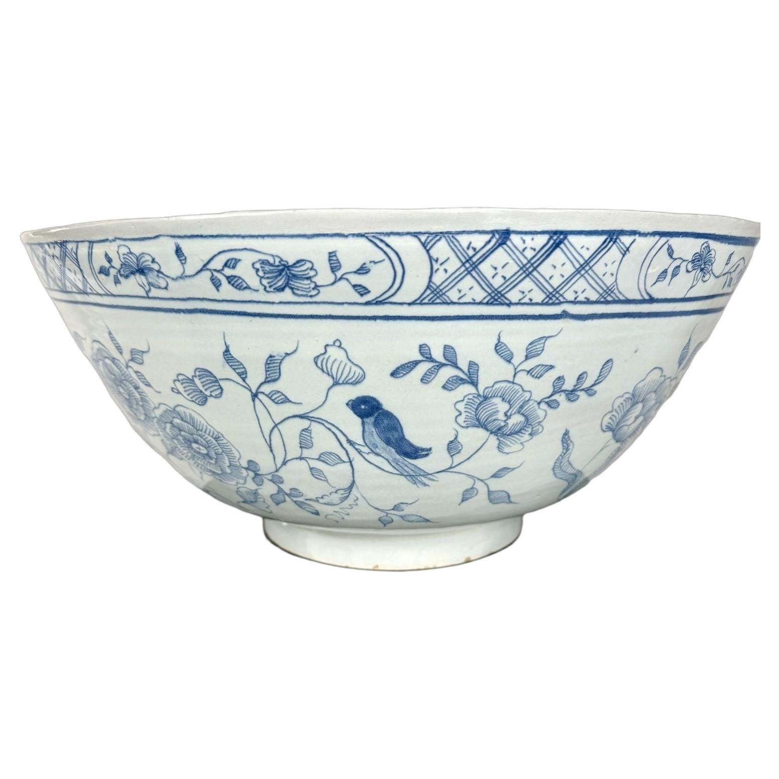 Large English Delft Blue and White Punch Bowl Liverpool Circa 1760