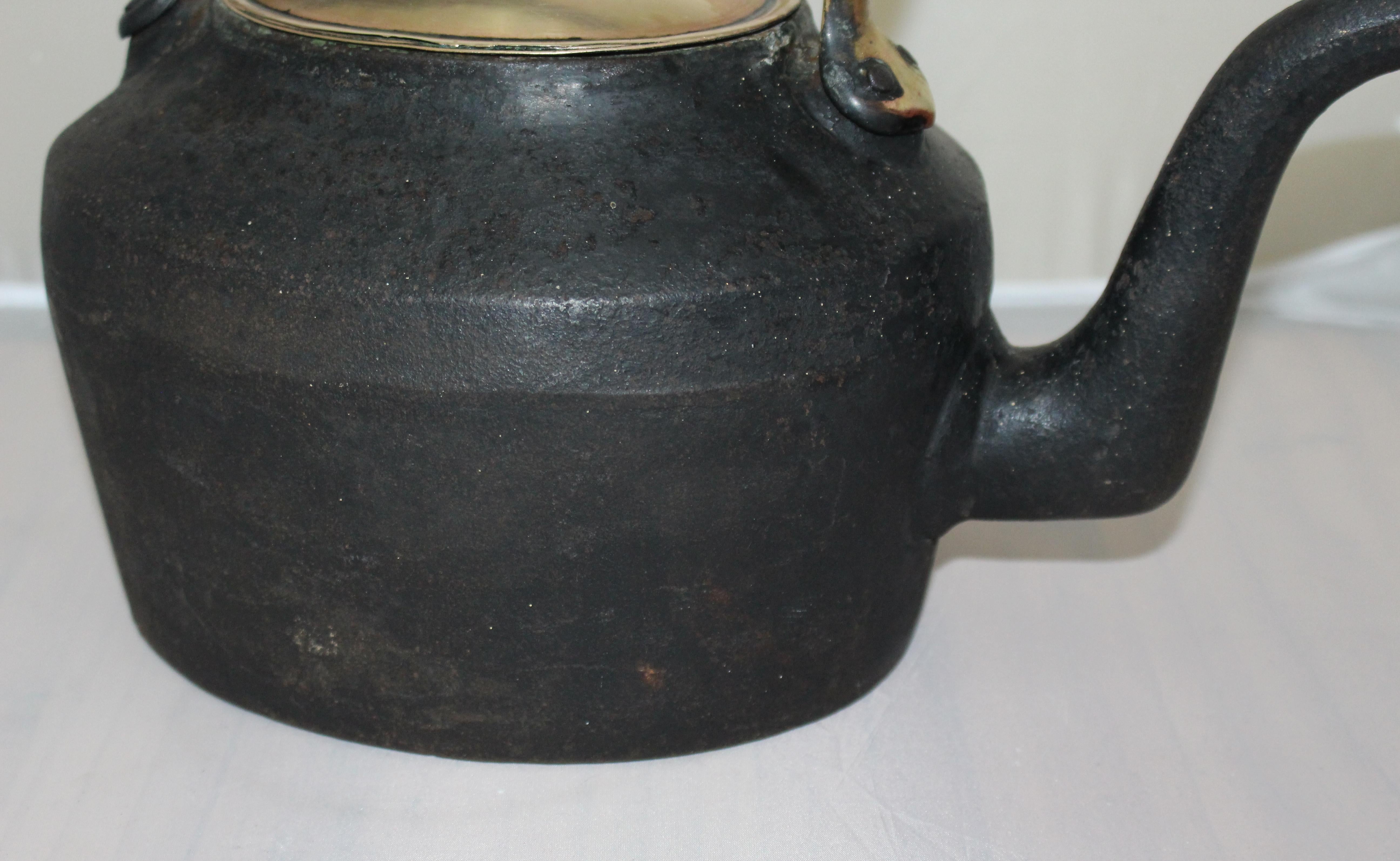 Large English Early 19th Century Cast Iron and Brass Kettle In Good Condition In Worcester, Worcestershire