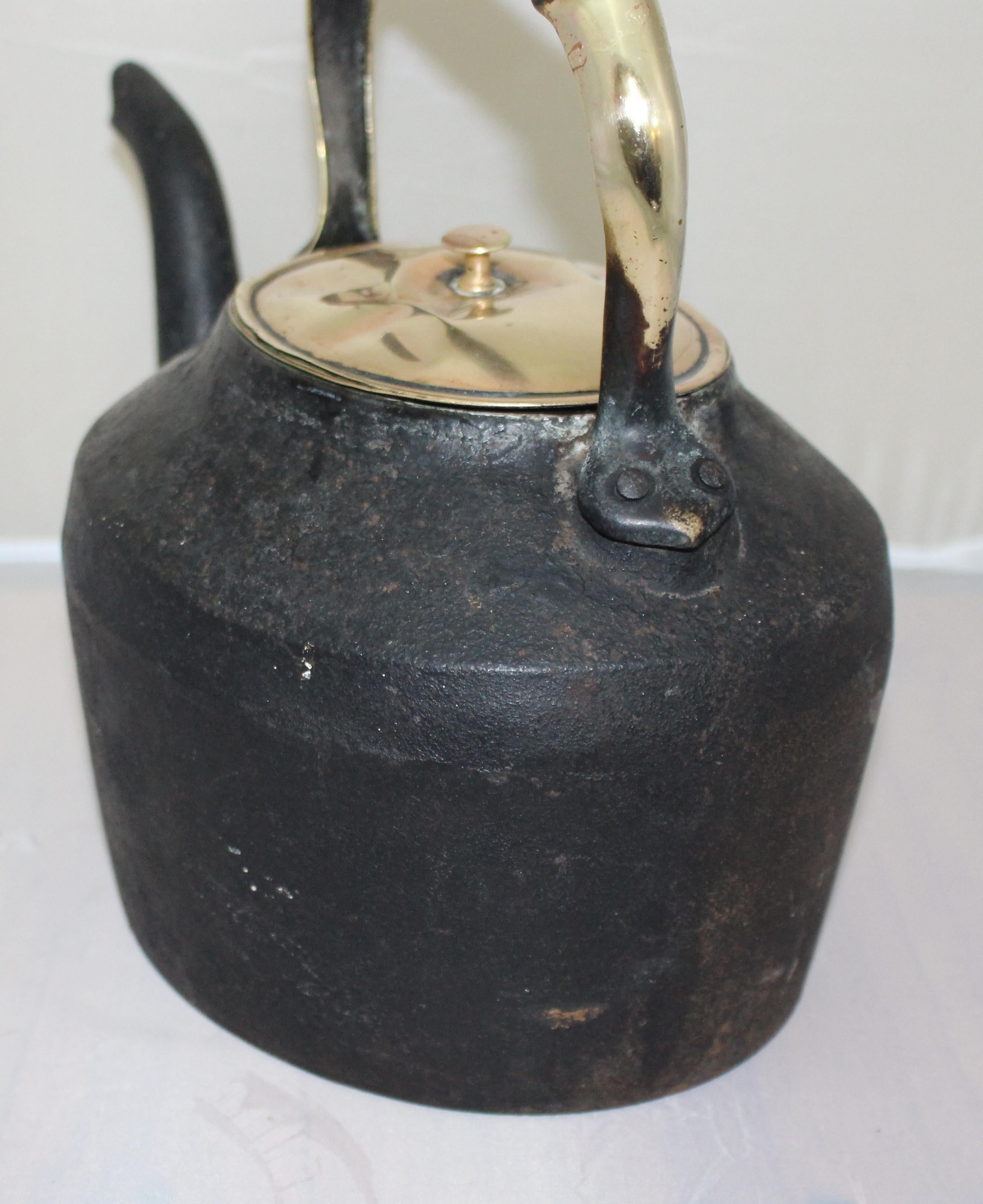 Large English Early 19th Century Cast Iron and Brass Kettle 1