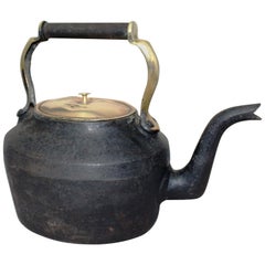 Large English Early 19th Century Cast Iron and Brass Kettle