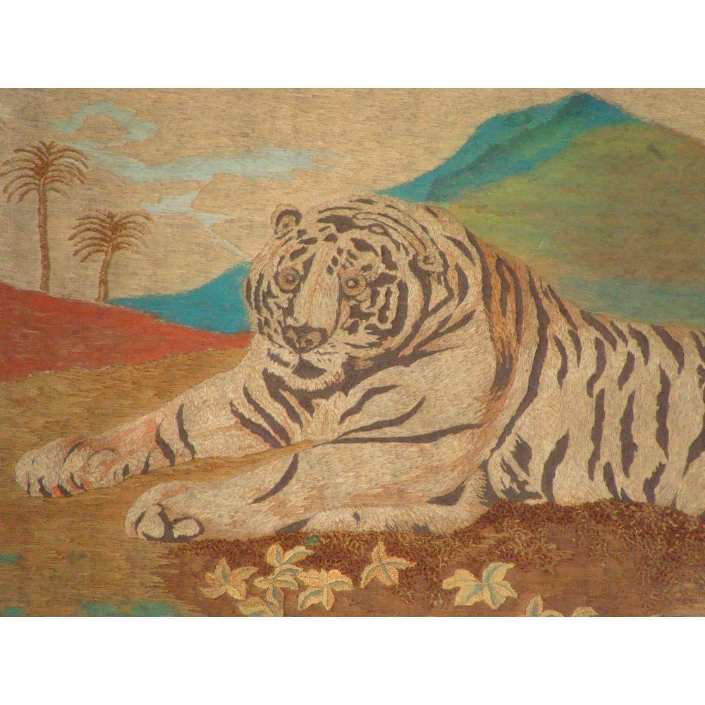 English Large Early 19th Century Primitive Tiger Picture - RESERVED