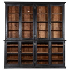 Large English Ebonised 19thC Pine Glazed Dresser