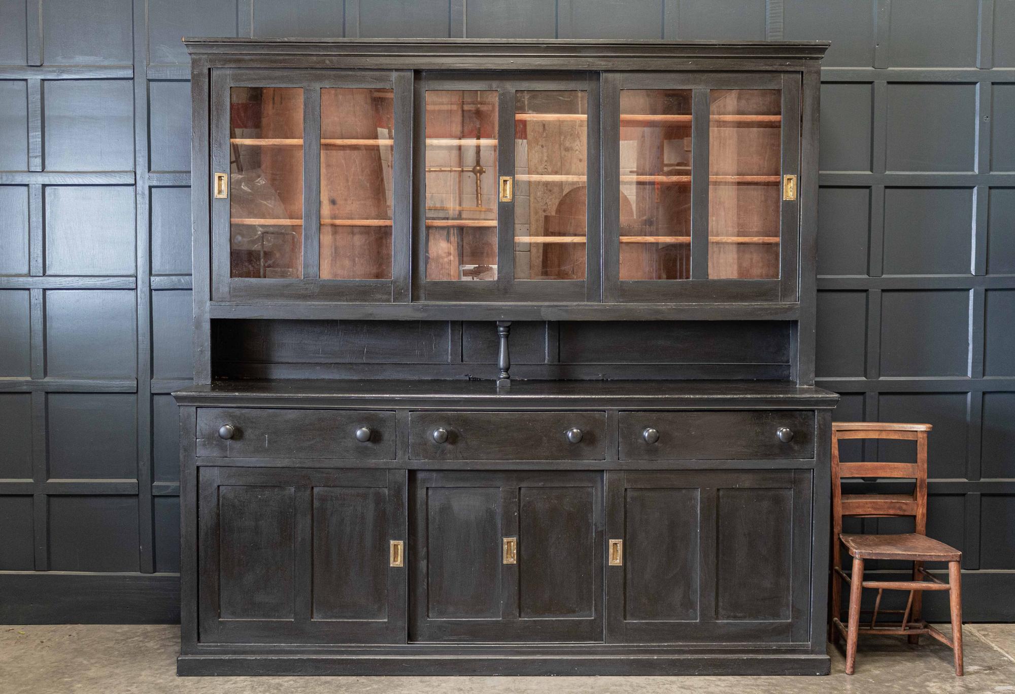 Large English Ebonzed Glazed Butlers Pantry Cabinet 1