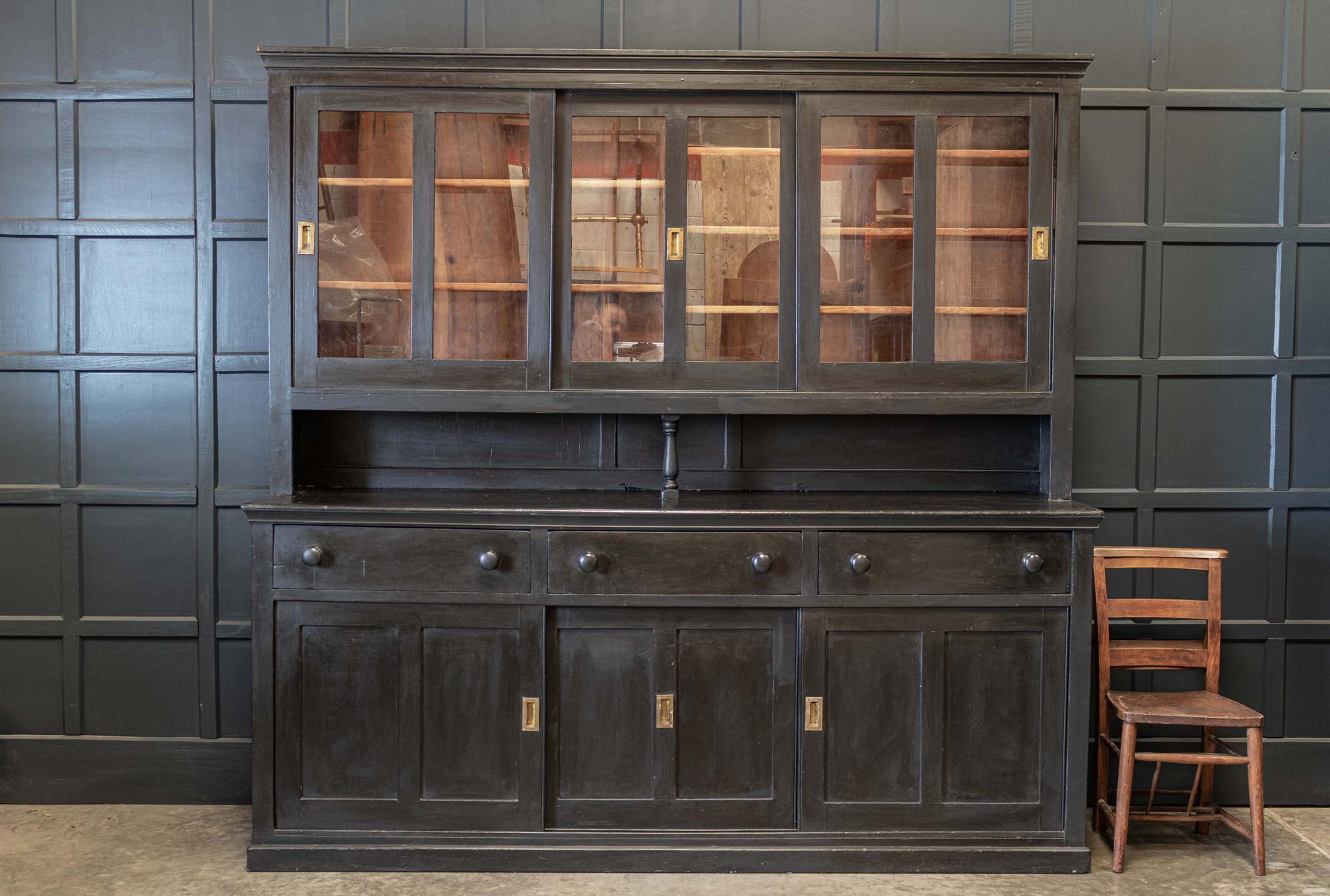 Large English Ebonzed Glazed Butlers Pantry Cabinet