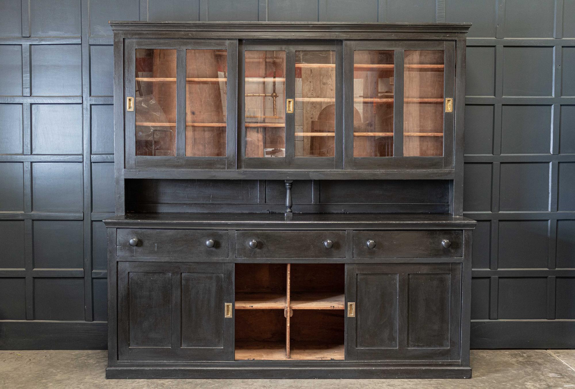 Large English Ebonzed Glazed Butlers Pantry Cabinet