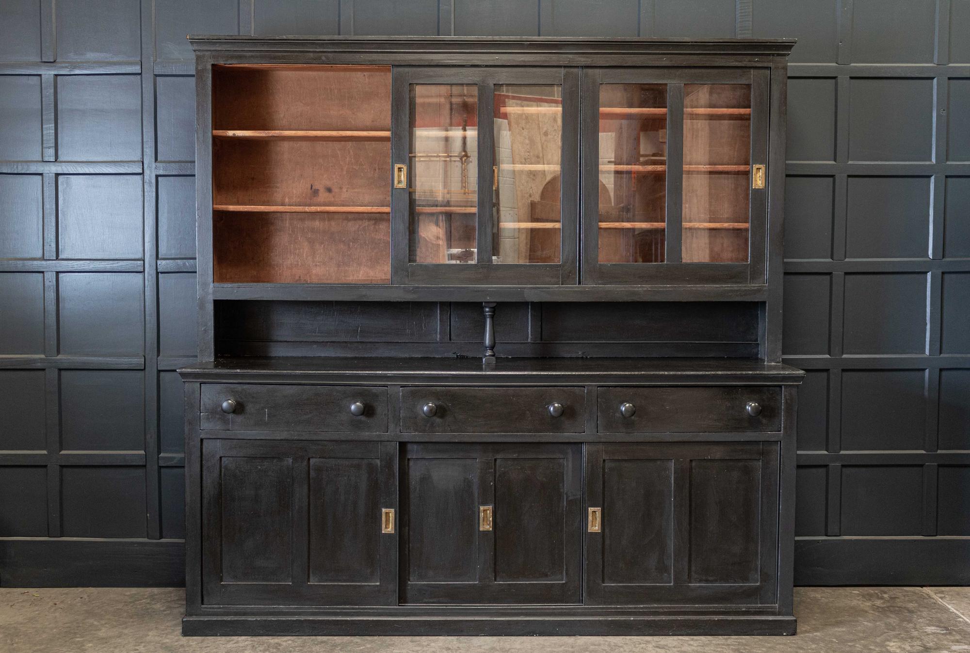 Large English Ebonzed Glazed Butlers Pantry Cabinet In Good Condition In Staffordshire, GB