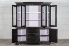 Large English Ebonised Glazed Pine Breakfront Bookcase