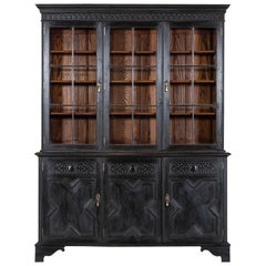 Large English Ebonised Oak Waring & Gillow Glazed Cabinet