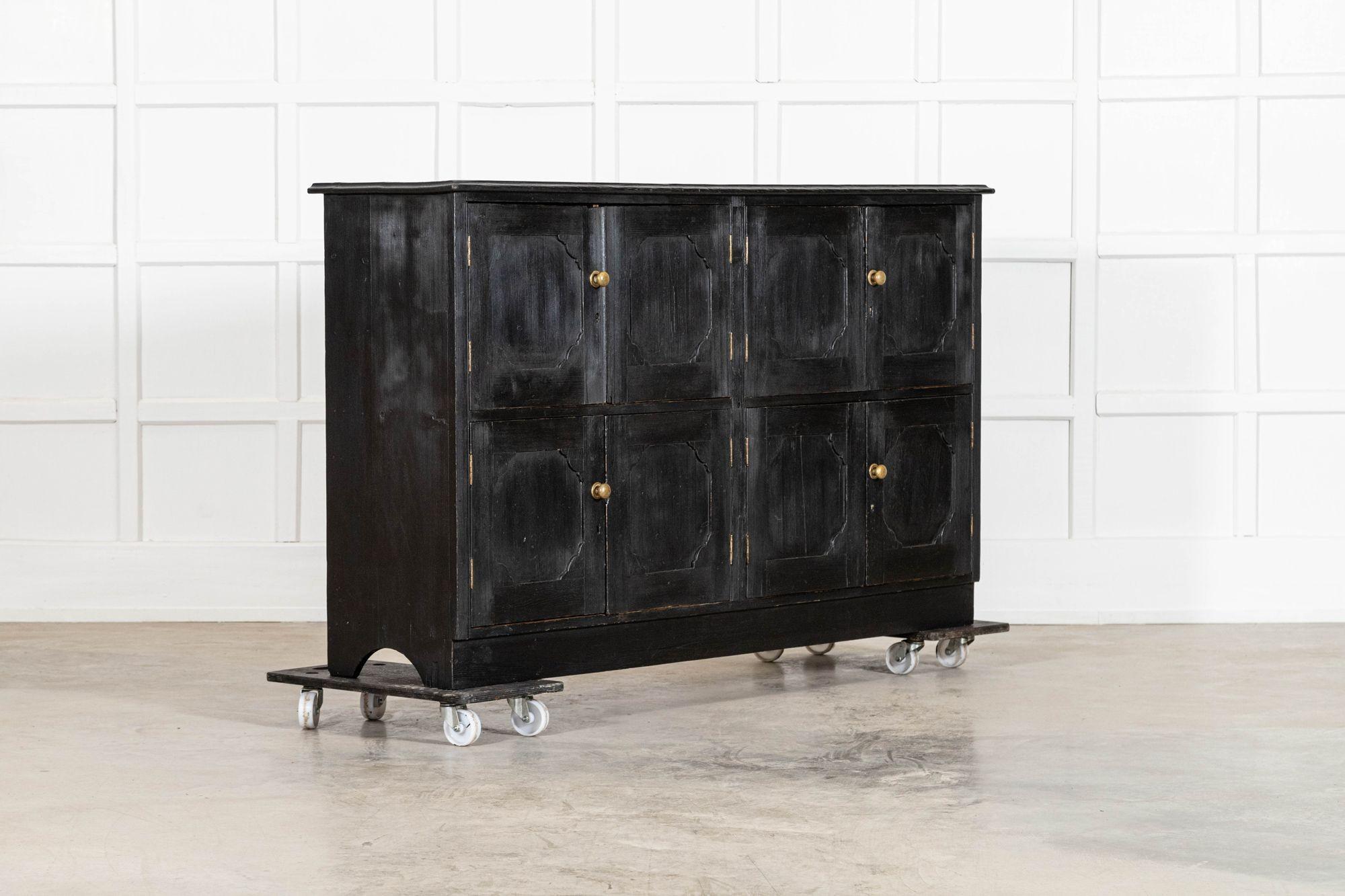 circa 1890
Large English Ebonised Pine Locker Cabinet
sku 1549
W173 x D43 x H100 cm
Weight 55Kg