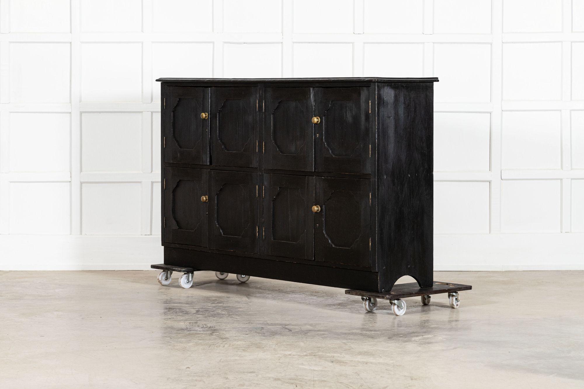 19th Century Large English Ebonised Pine Locker Cabinet For Sale