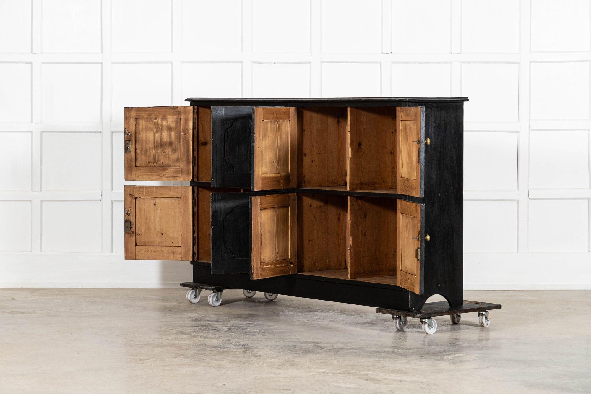 Large English Ebonised Pine Locker Cabinet For Sale 1
