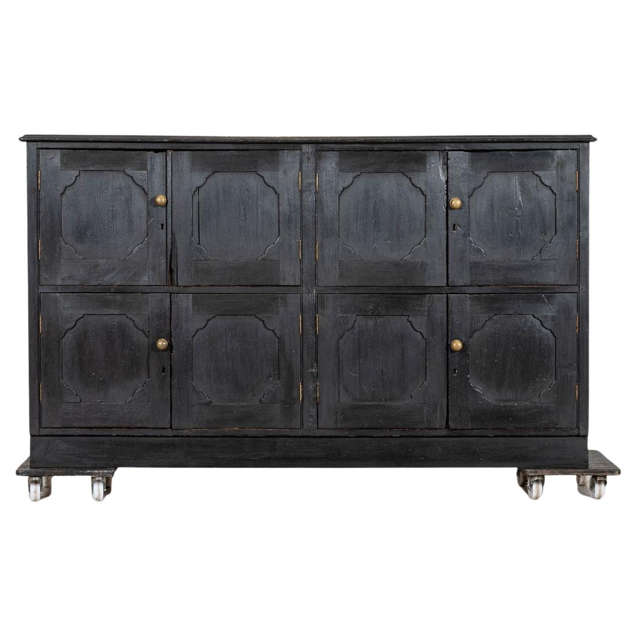 Large English Ebonised Pine Locker Cabinet