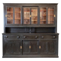 Antique Large English Ebonzed Glazed Butlers Pantry Cabinet