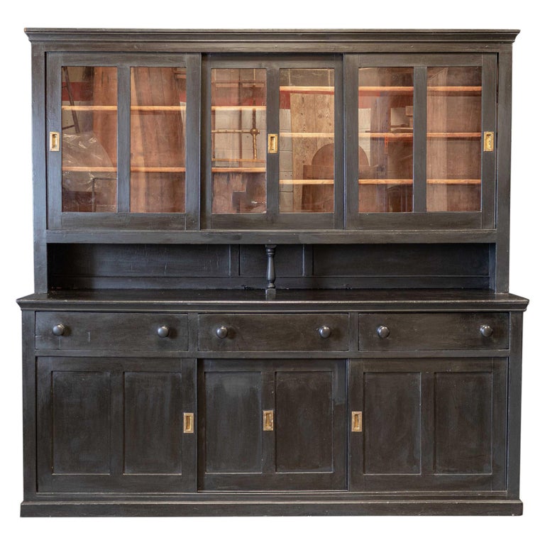 Large English Ebonzed Glazed Butlers Pantry Cabinet at 1stDibs