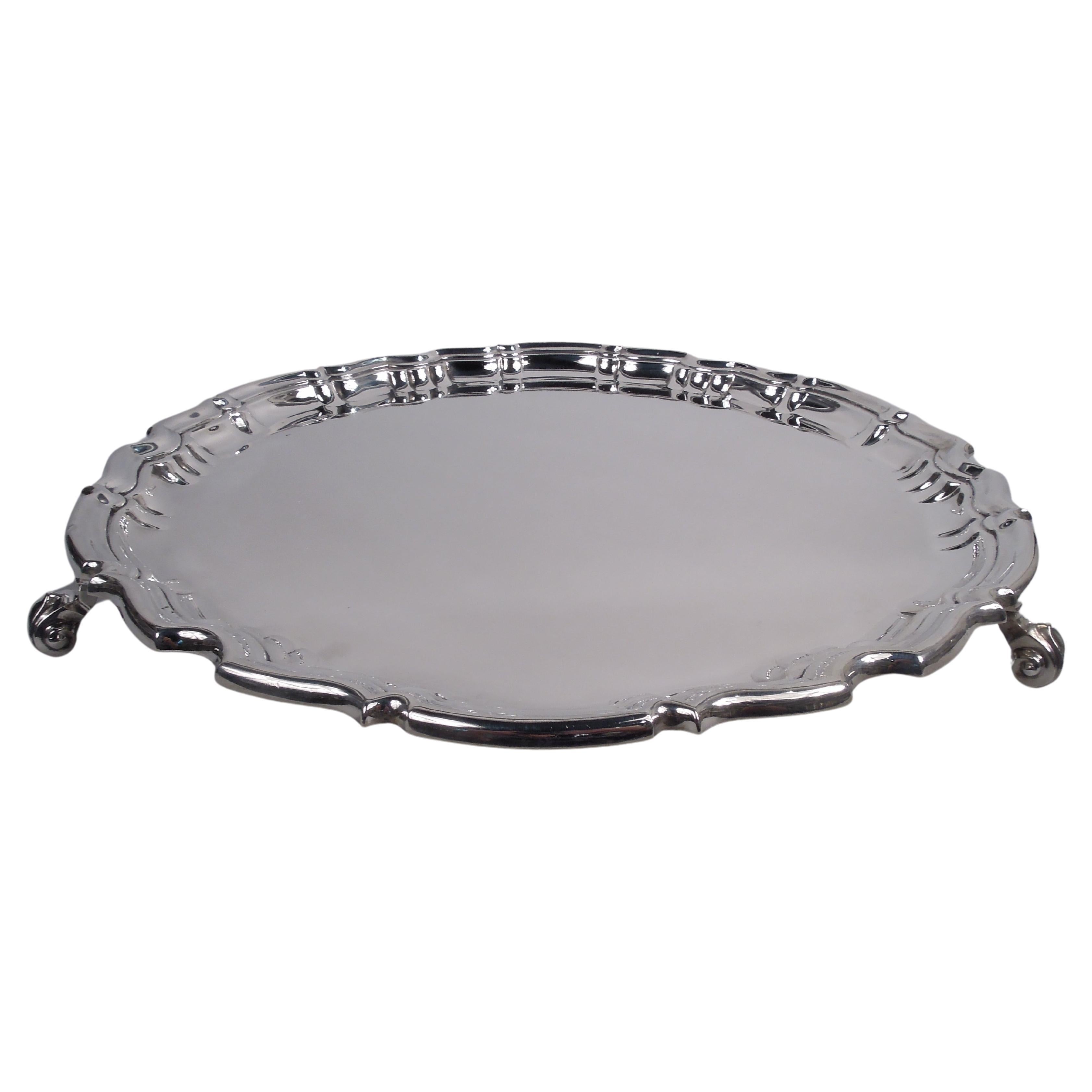 Large English Edwardian Georgian Sterling Silver Salver Tray, 1911