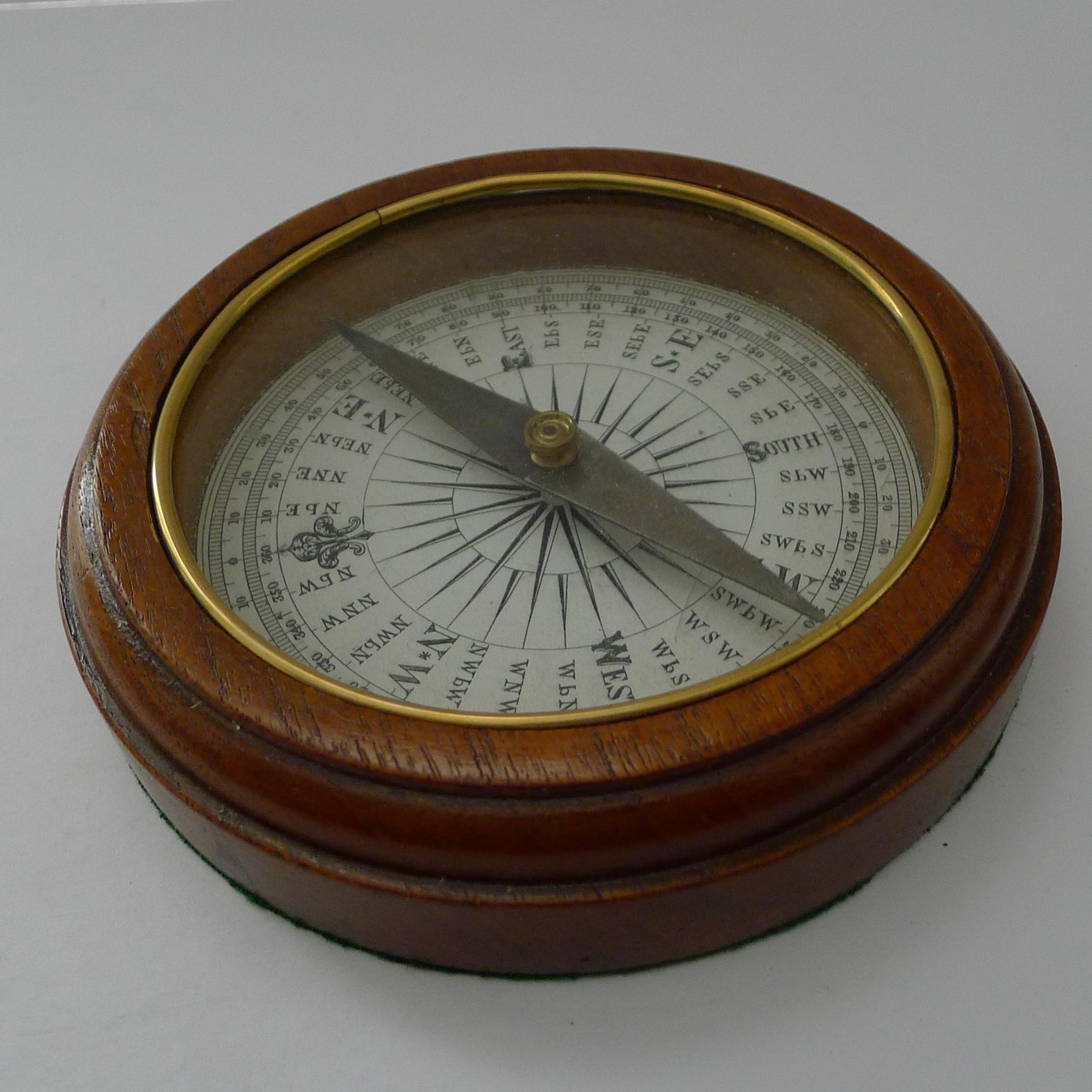 A magnificent large English desk compass measuring 6 1/2
