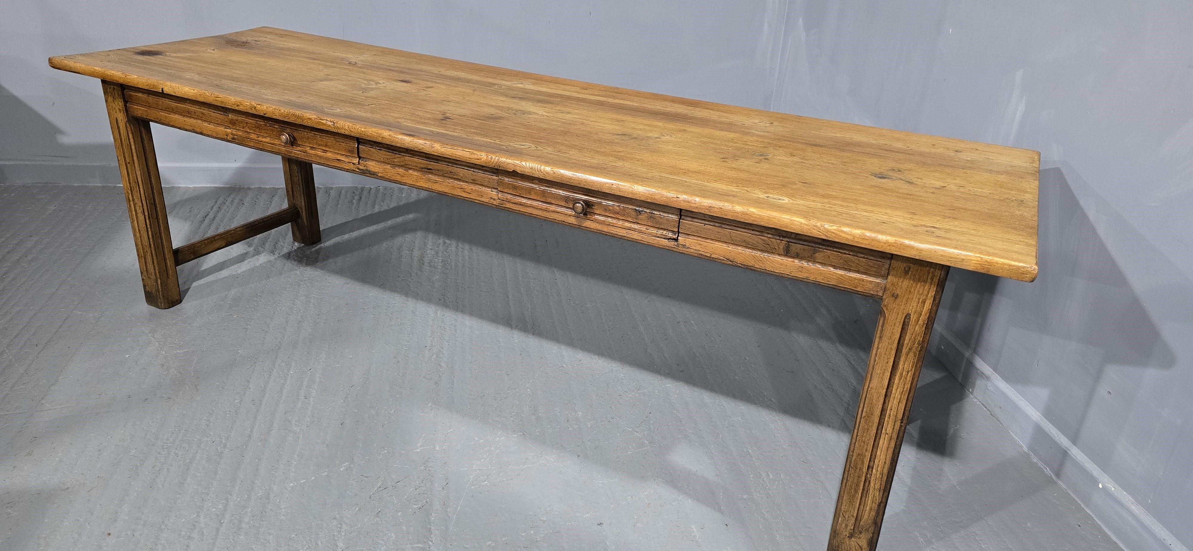 Victorian Large English Farmhouse Refrectory Kitchen Dining Table For Sale
