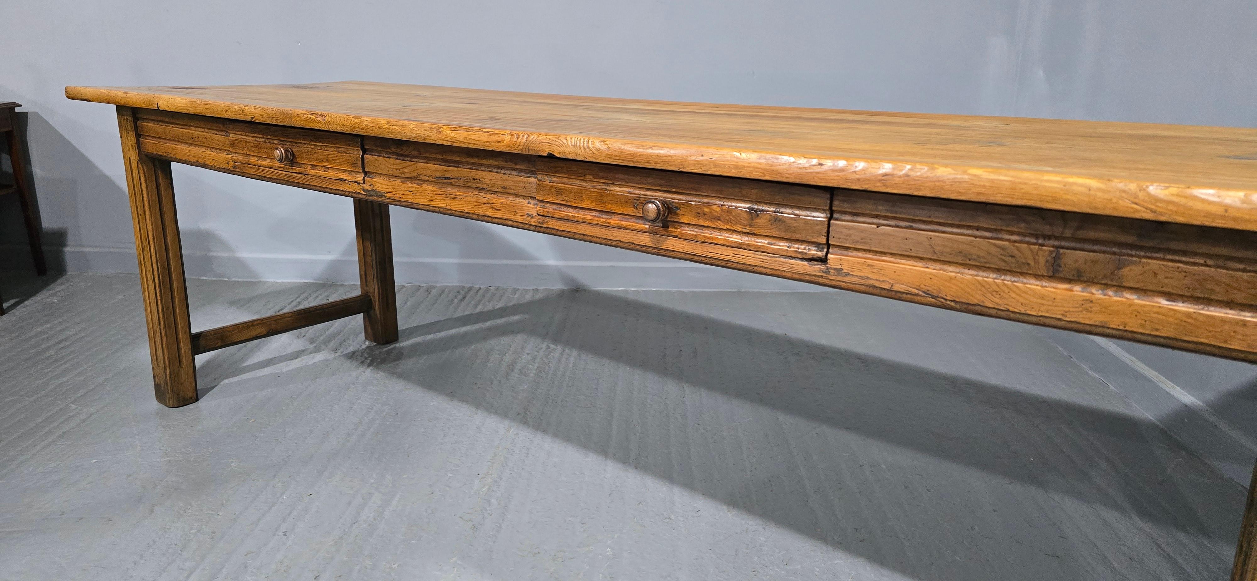 19th Century Large English Farmhouse Refrectory Kitchen Dining Table For Sale