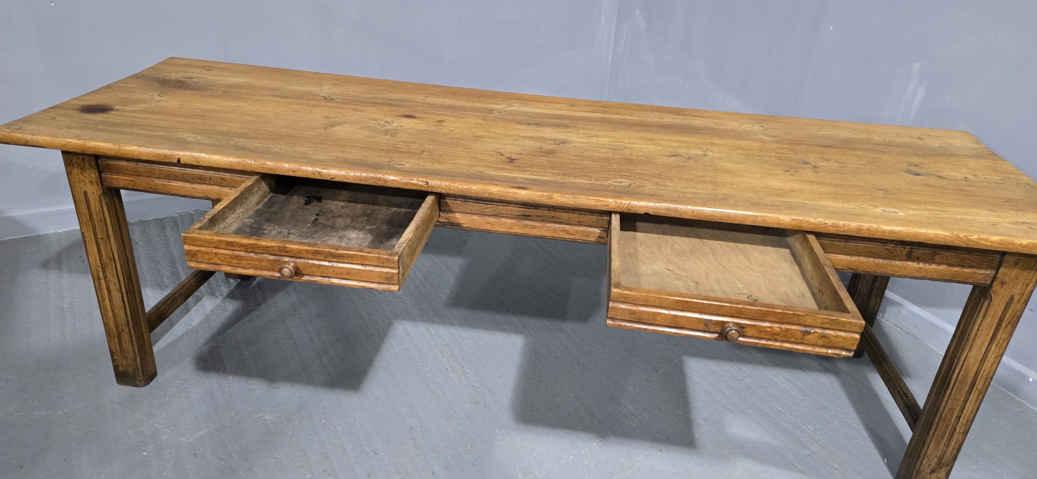 Elm Large English Farmhouse Refrectory Kitchen Dining Table For Sale
