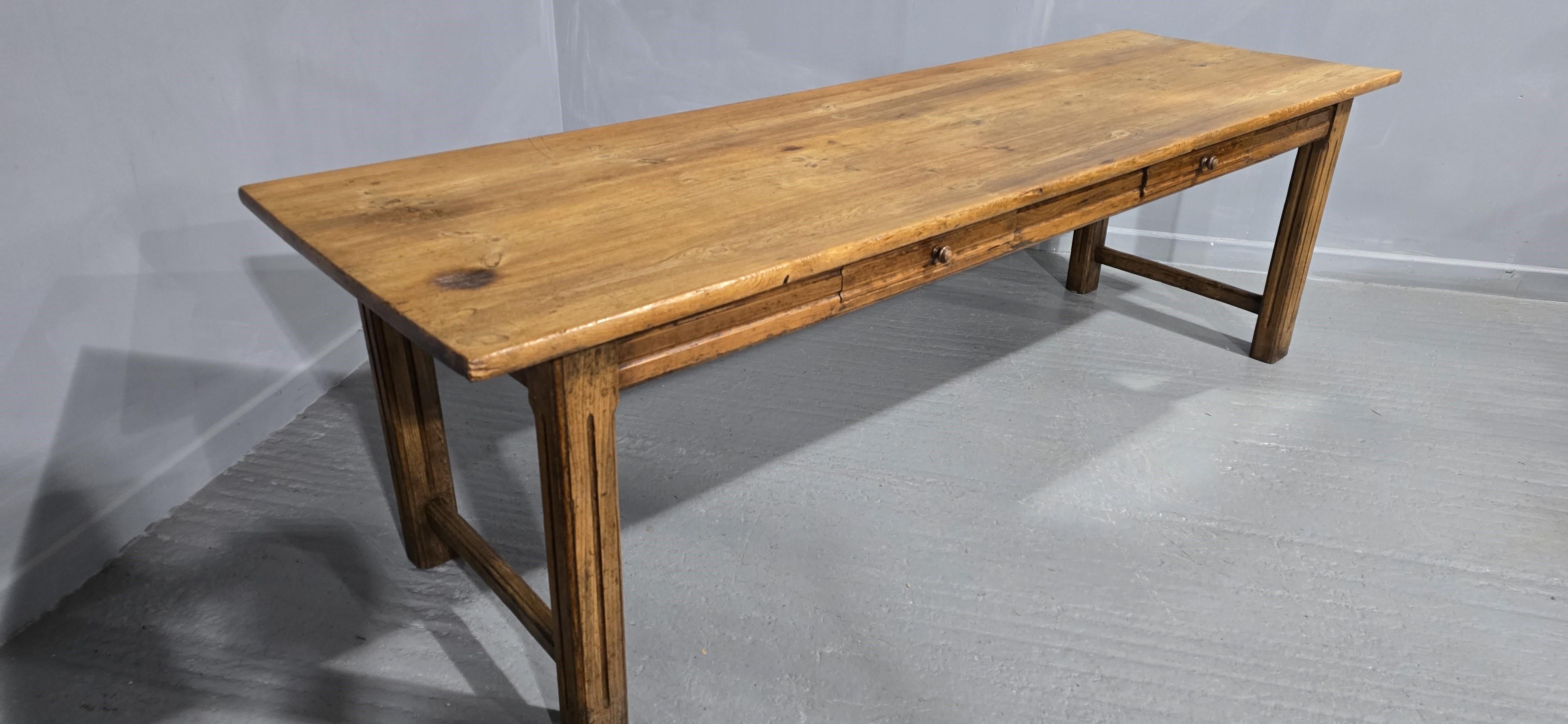 Large English Farmhouse Refrectory Kitchen Dining Table For Sale 1