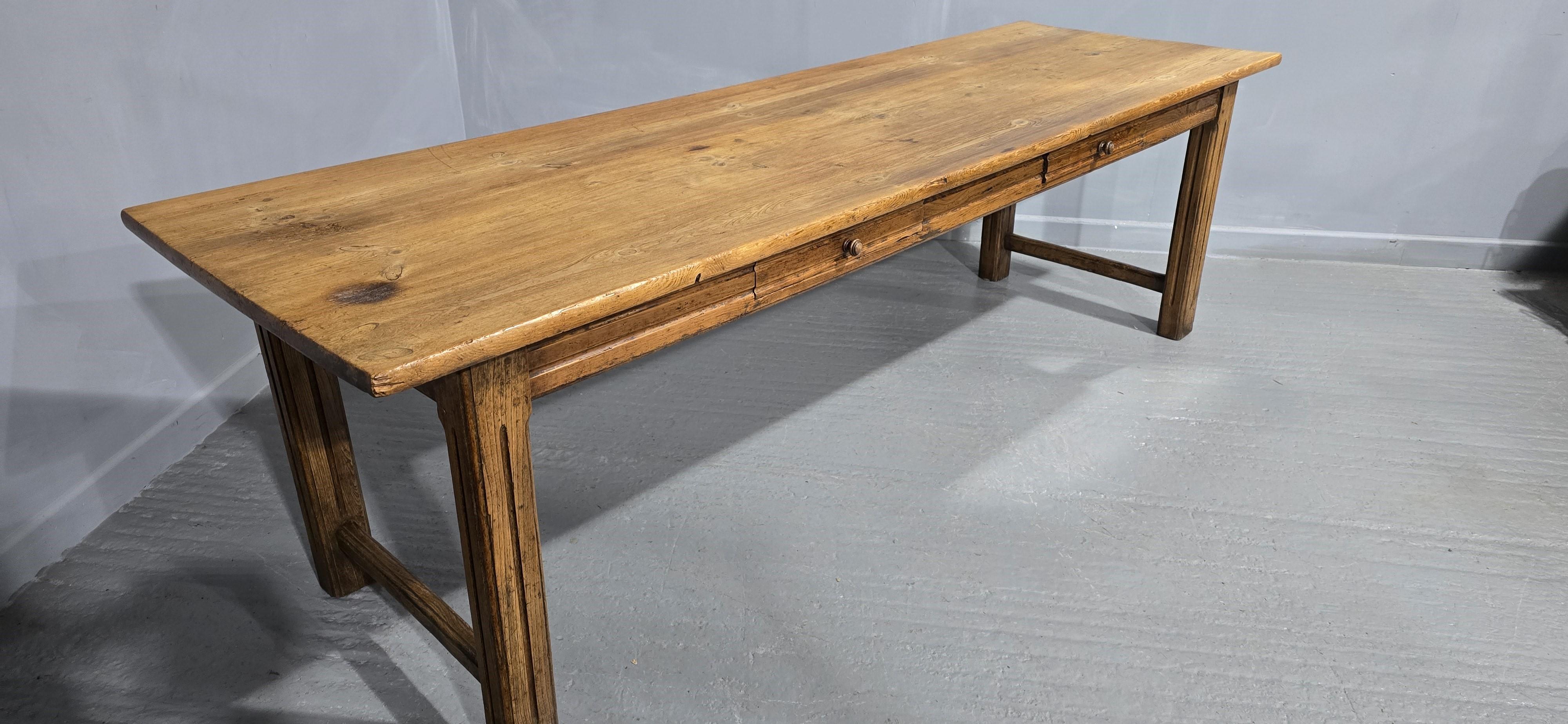 Large English Farmhouse Refrectory Kitchen Dining Table For Sale 2