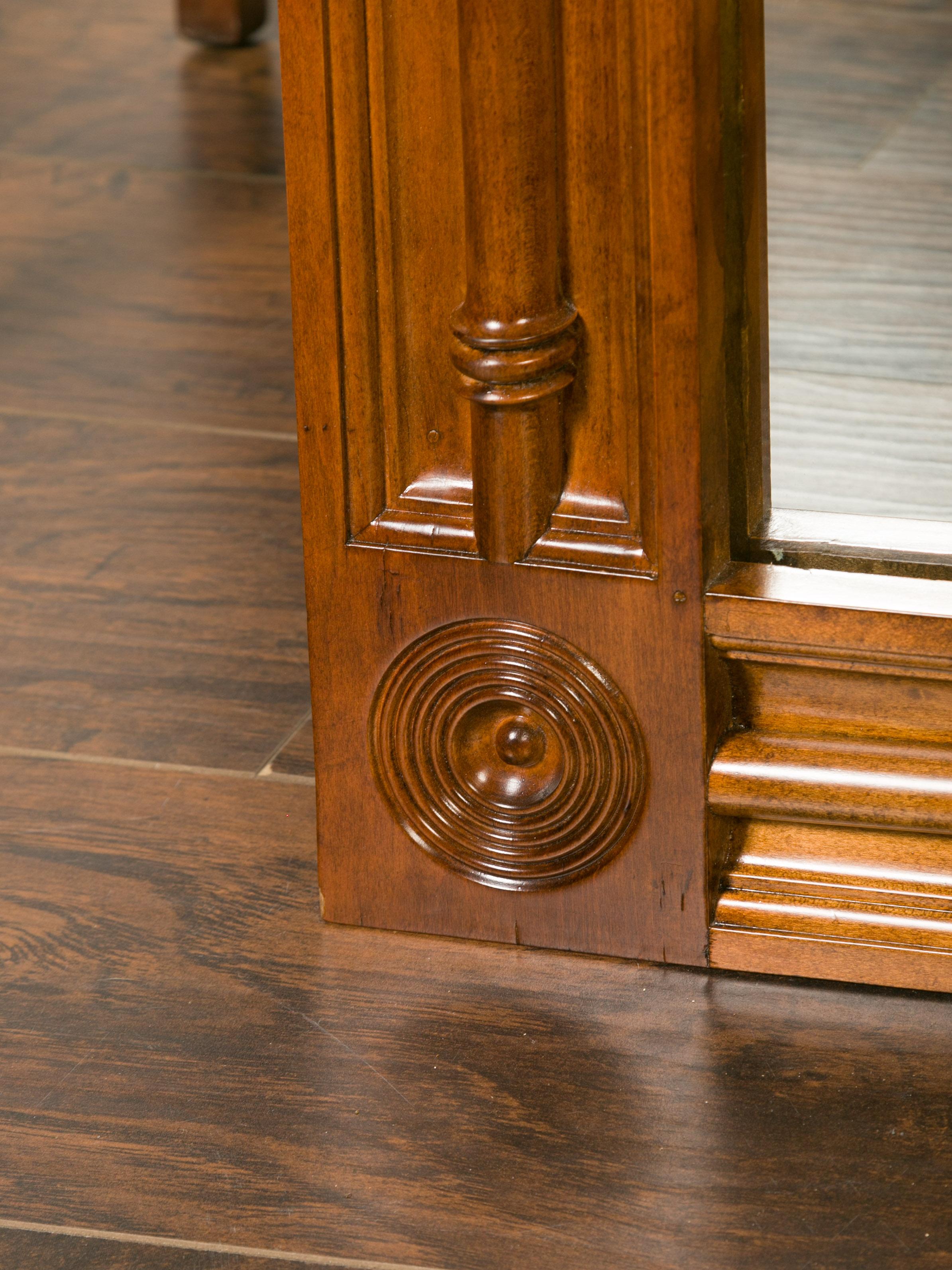 Large English Faux-Bamboo Walnut Mirror Made of 1900s Doors with Carved Ivy For Sale 6