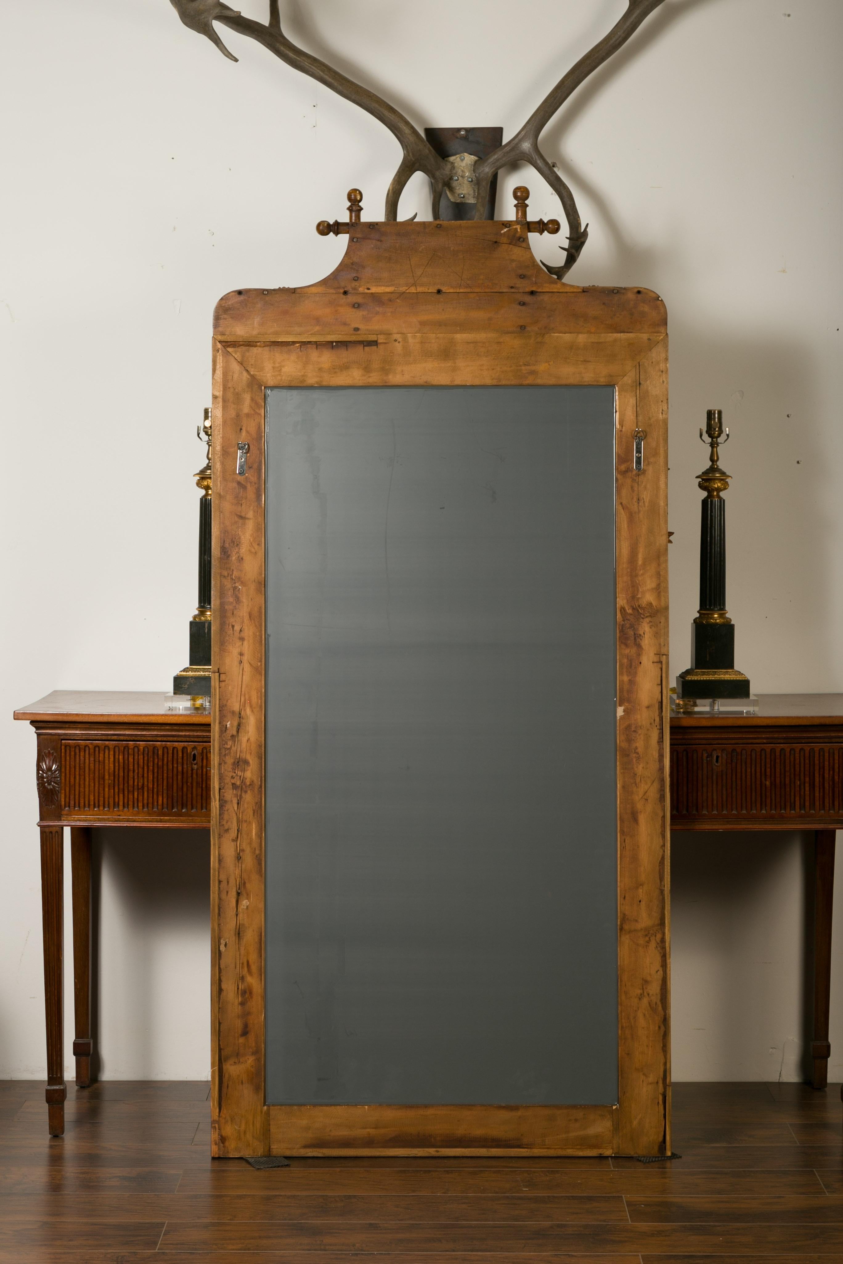 Large English Faux-Bamboo Walnut Mirror Made of 1900s Doors with Carved Ivy For Sale 7