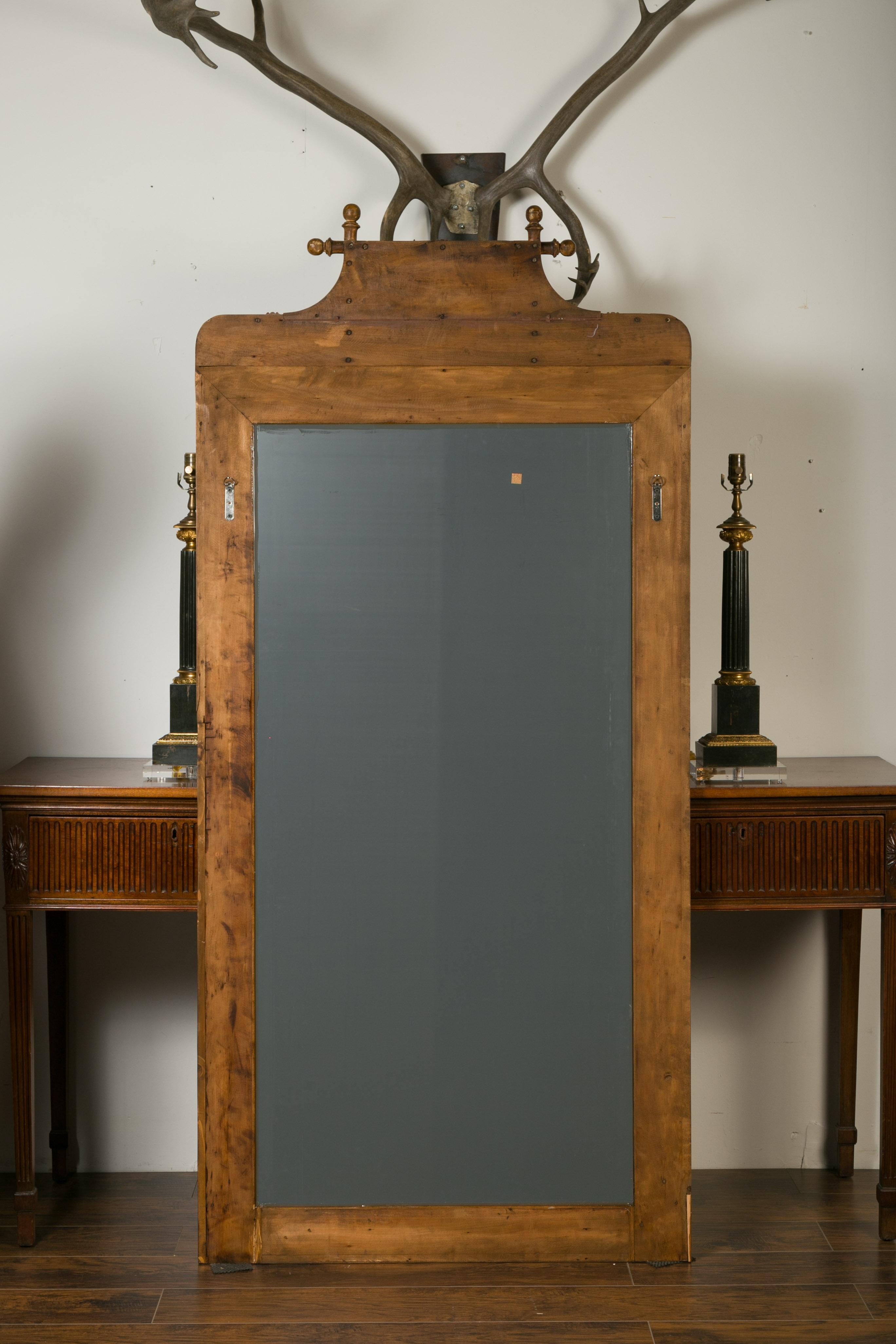 Large English Faux-Bamboo Walnut Mirror Made of 1900s Doors with Carved Ivy For Sale 7