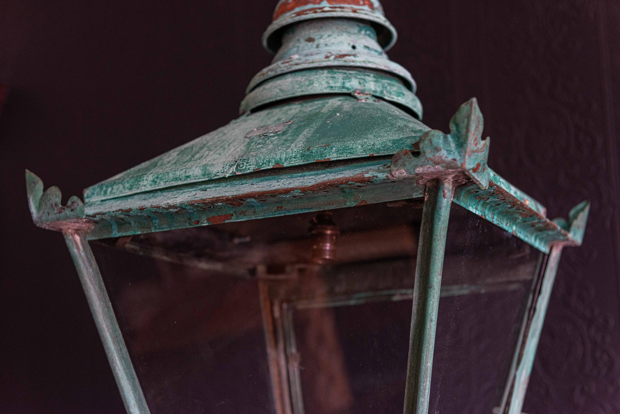 British Large English Foster & Pullen Verdigris Copper Lantern