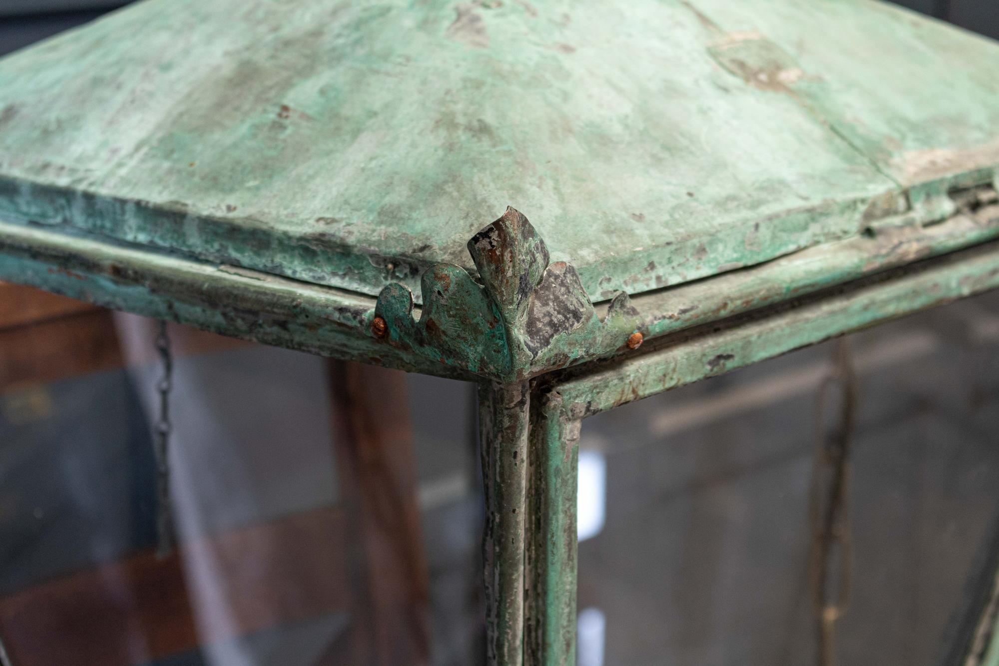 Large English Foster & Pullen Verdigris Copper Lantern In Good Condition In Staffordshire, GB