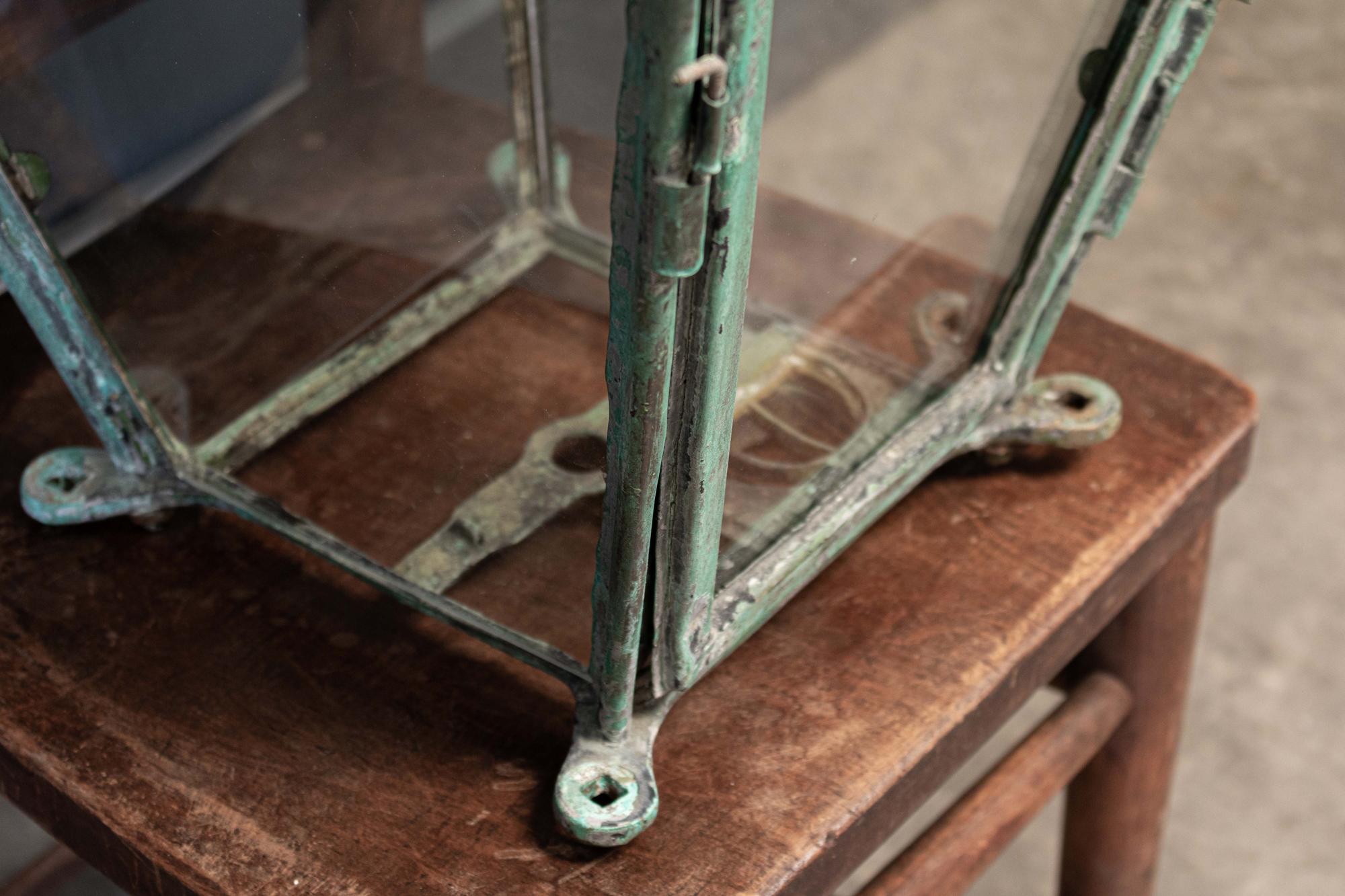 19th Century Large English Foster & Pullen Verdigris Copper Lantern