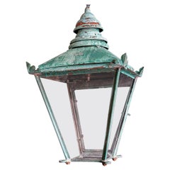 Antique Large English Foster & Pullen Verdigris Copper Lantern