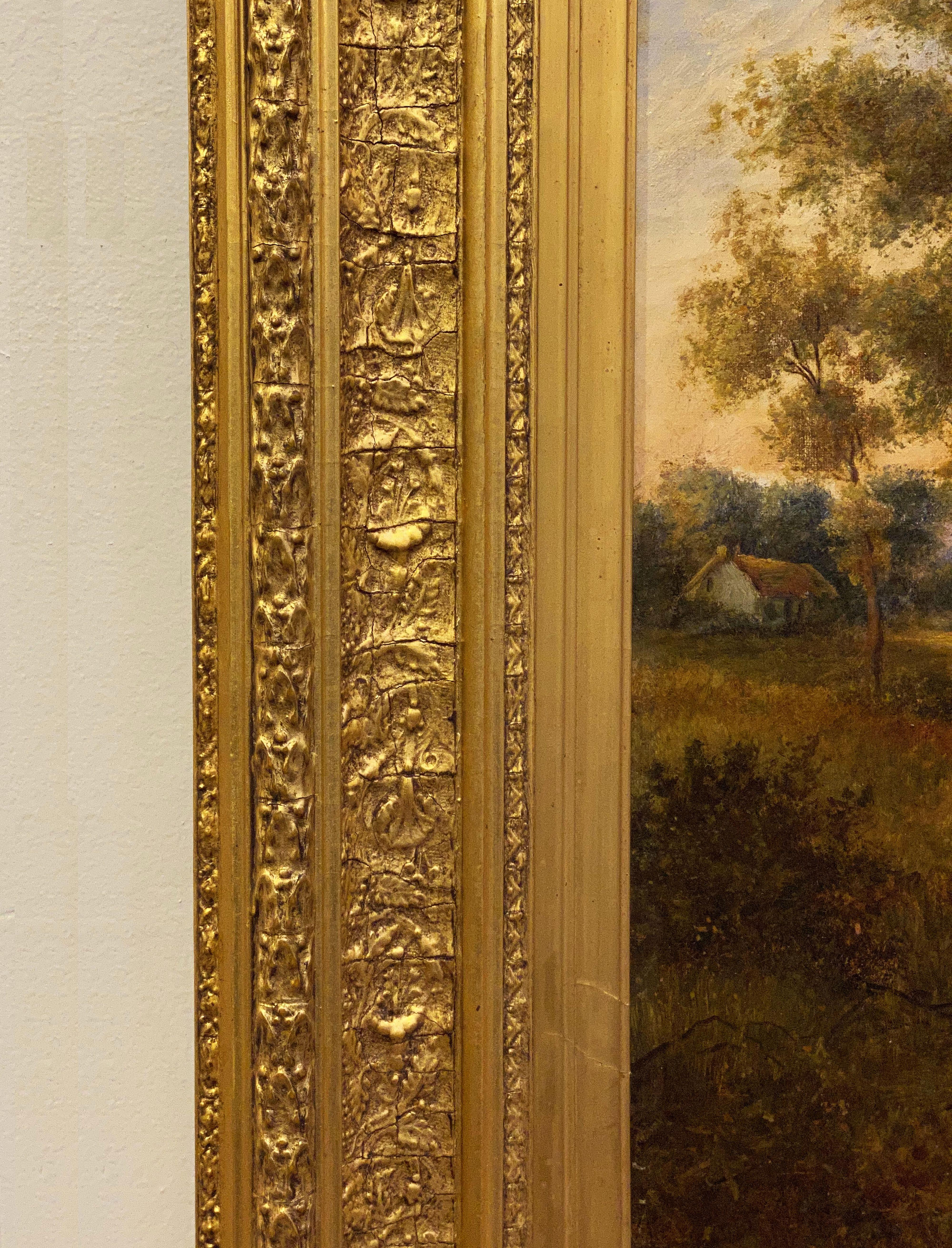 Large English Framed Oil Painting, Circa 1908, Country Landscape by A. Watts 4