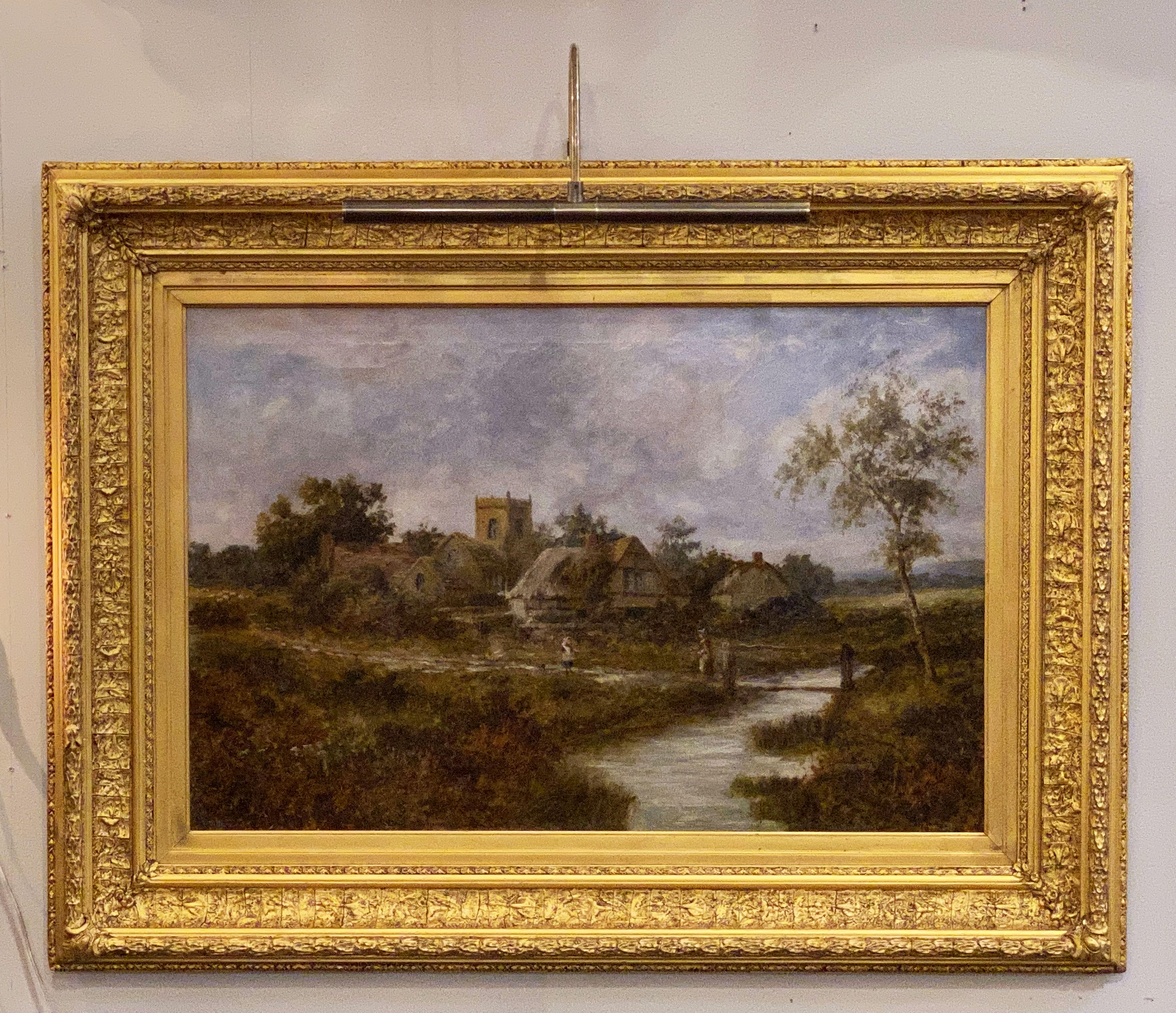 Large English Framed Oil Painting, circa 1908, Country Landscape by A. Watts 5
