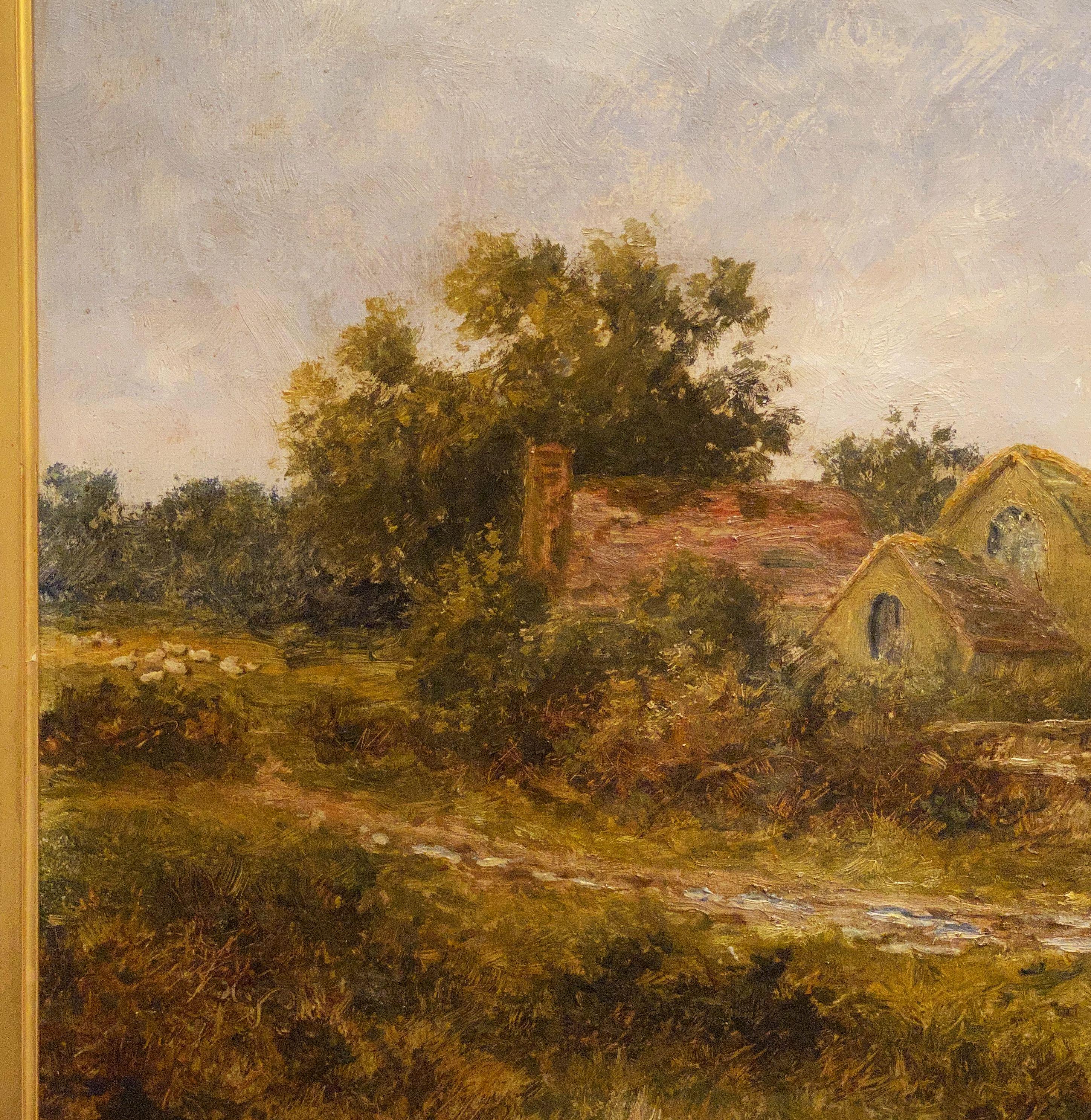 Large English Framed Oil Painting, circa 1908, Country Landscape by A. Watts 6