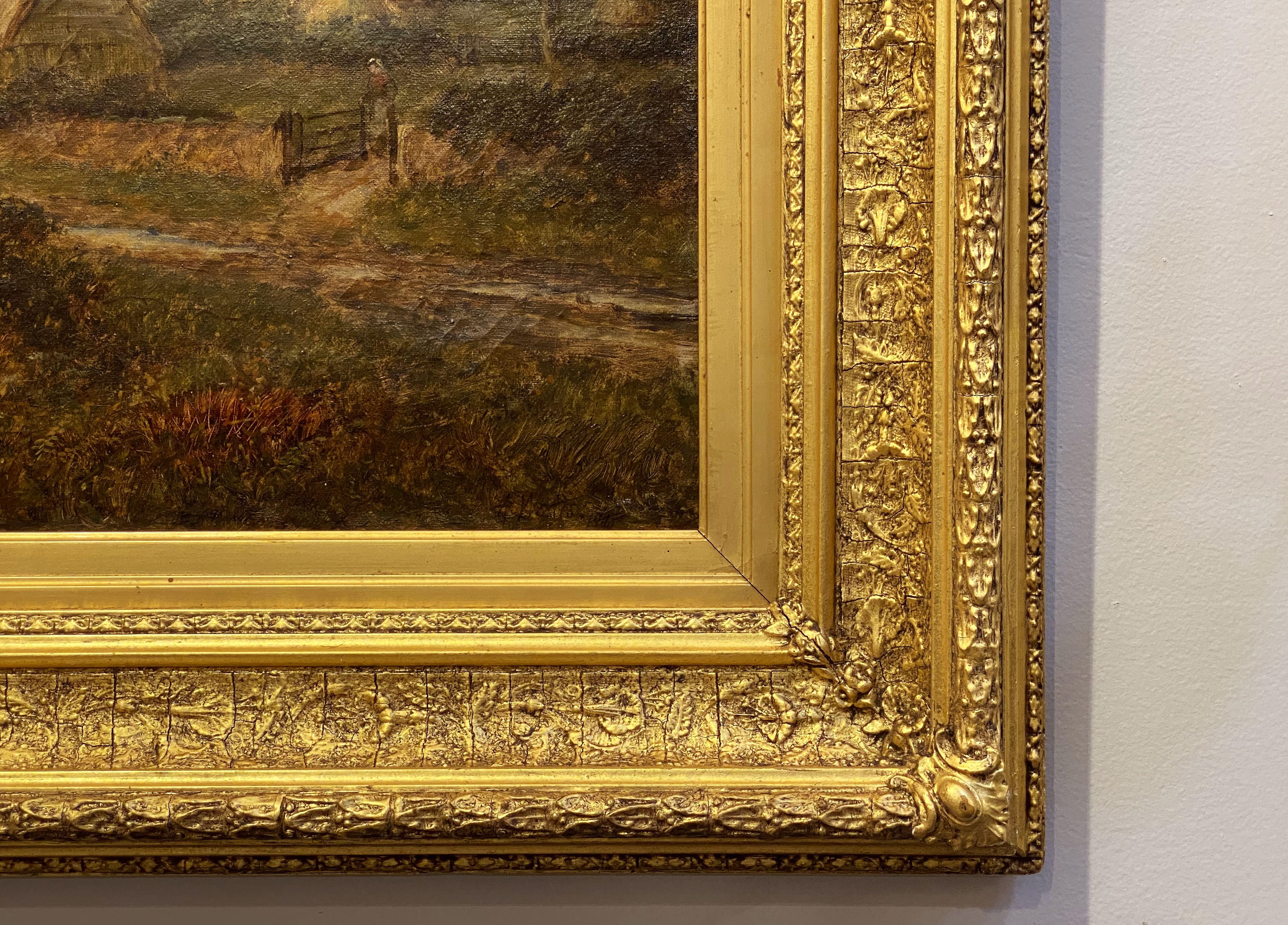 Large English Framed Oil Painting, Circa 1908, Country Landscape by A. Watts 1