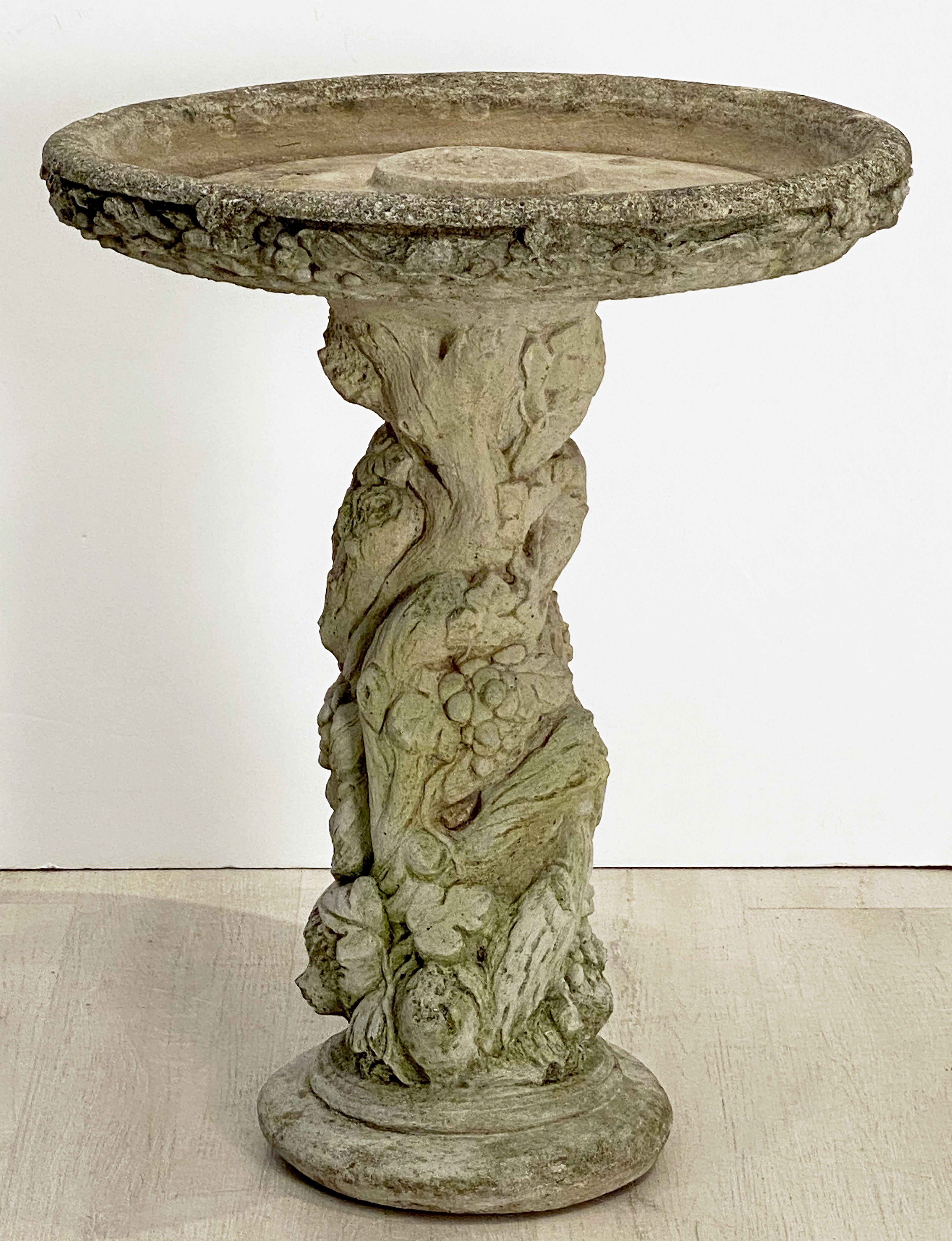 Large English Garden Stone Bird Bath with Faux Bois Relief 7