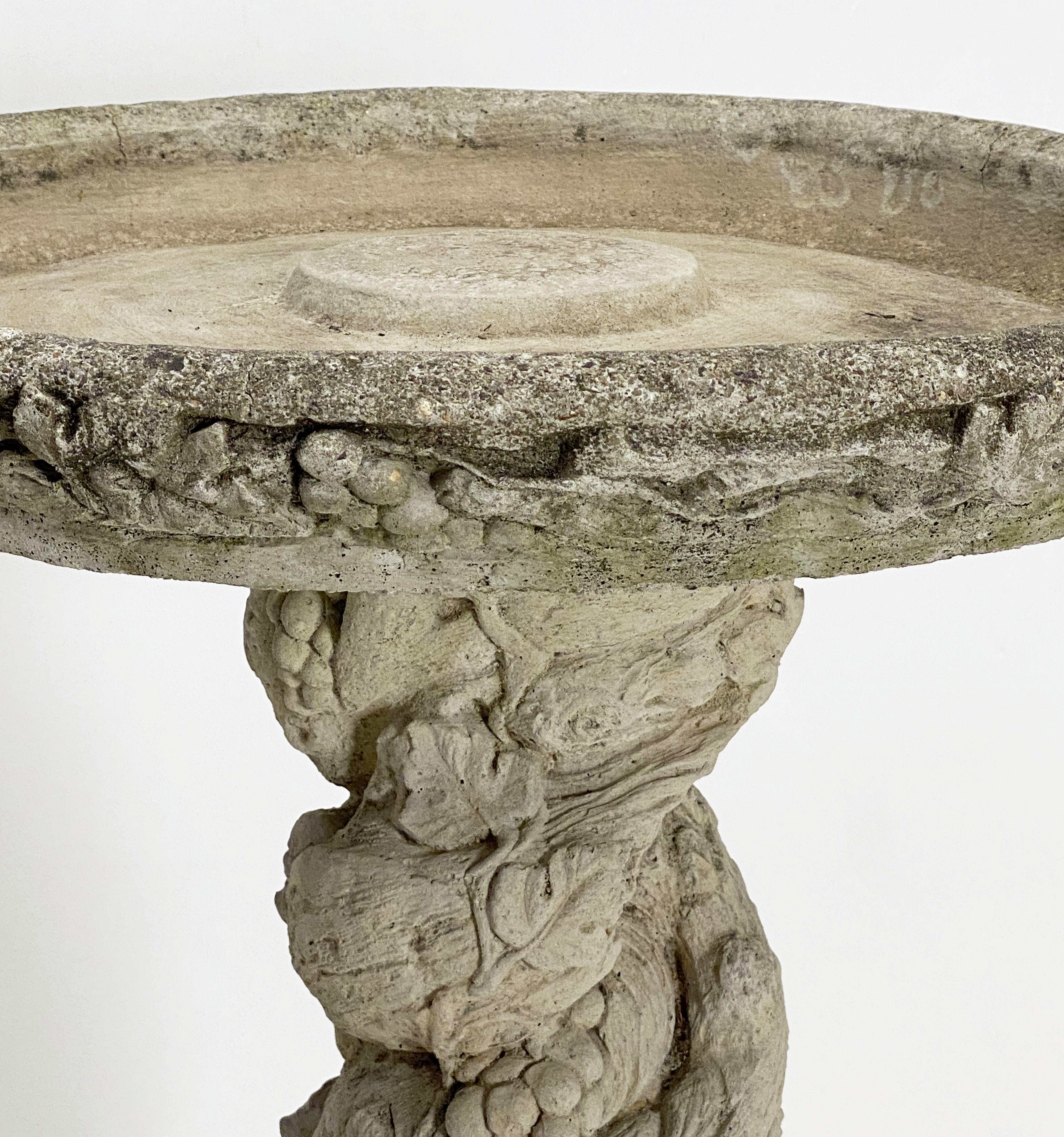 Large English Garden Stone Bird Bath with Faux Bois Relief 2