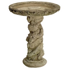 Vintage Large English Garden Stone Bird Bath with Faux Bois Relief