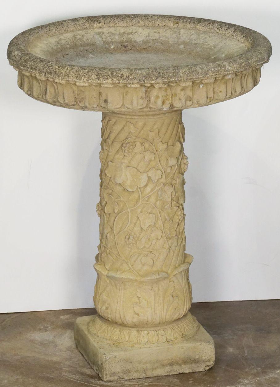Large English Garden Stone Bird Bath with Faux Ivy Relief For Sale at 1stDibs large bird baths