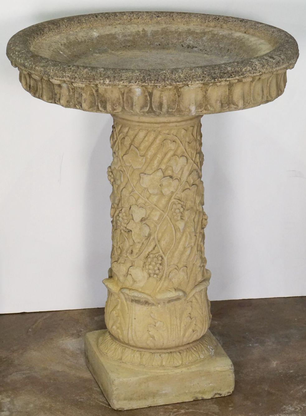 20th Century Large English Garden Stone Bird Bath with Faux Ivy Relief