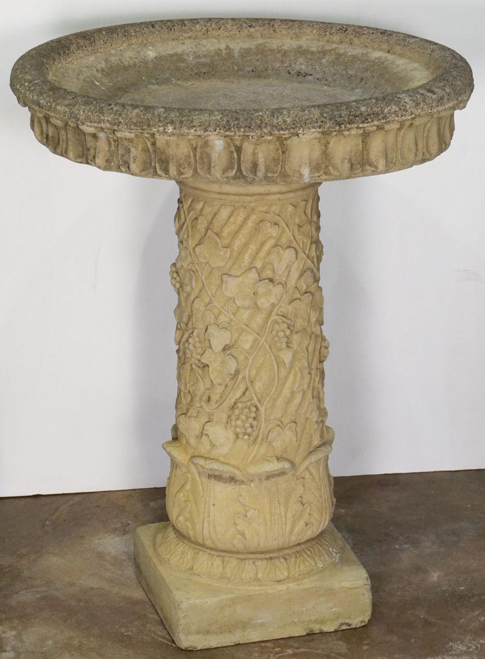 20th Century  Large English Garden Stone Bird Bath with Faux Ivy Relief