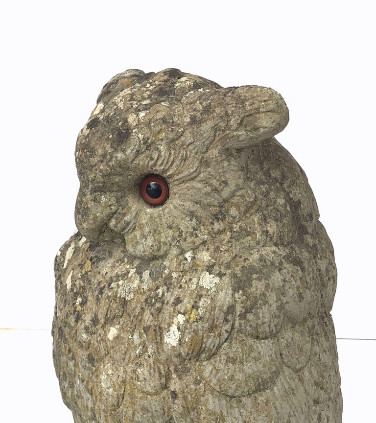 Large English Garden Stone Owl Statues with Glass Eyes 'Individually