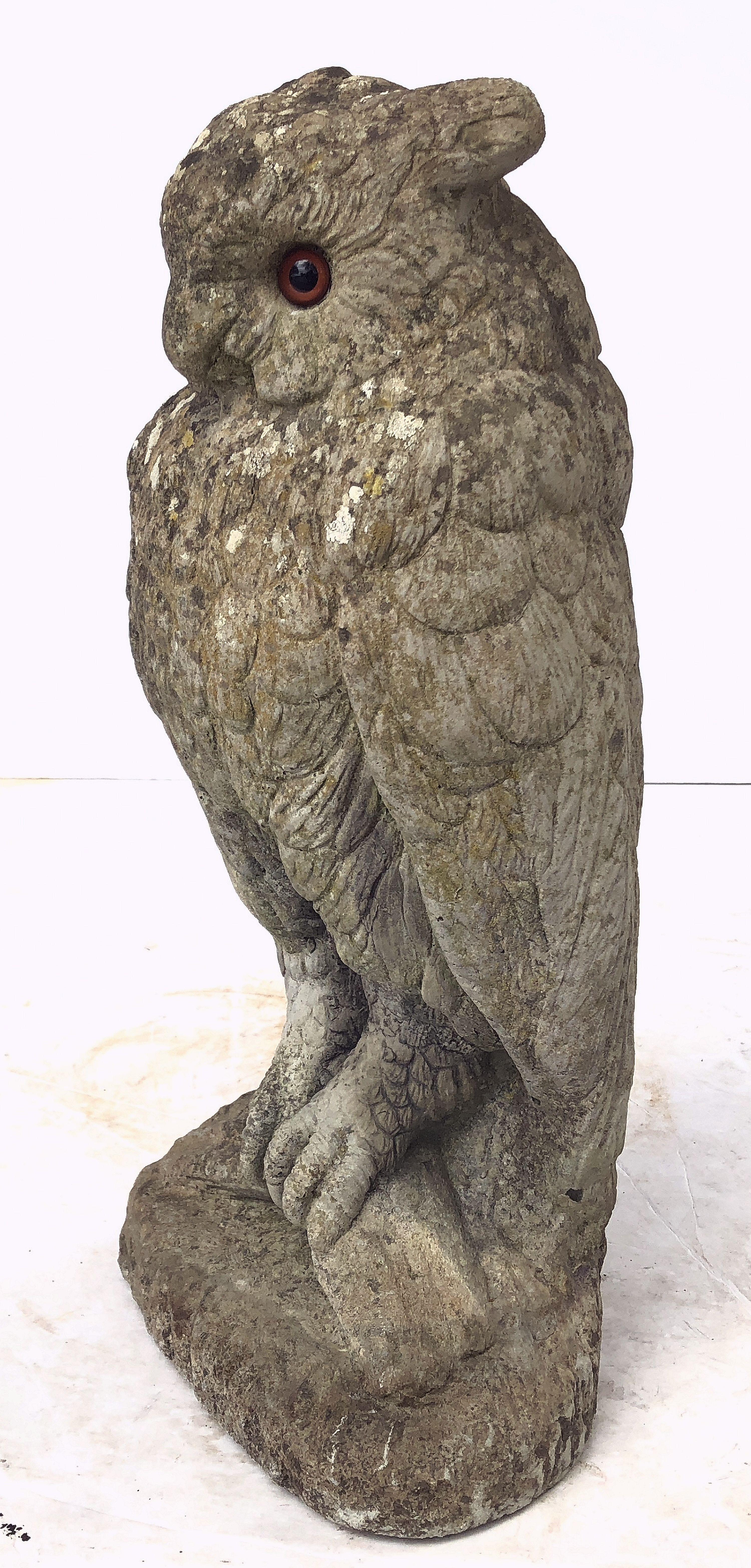 Large English Garden Stone Owl Statues with Glass Eyes 'Individually Priced' 11