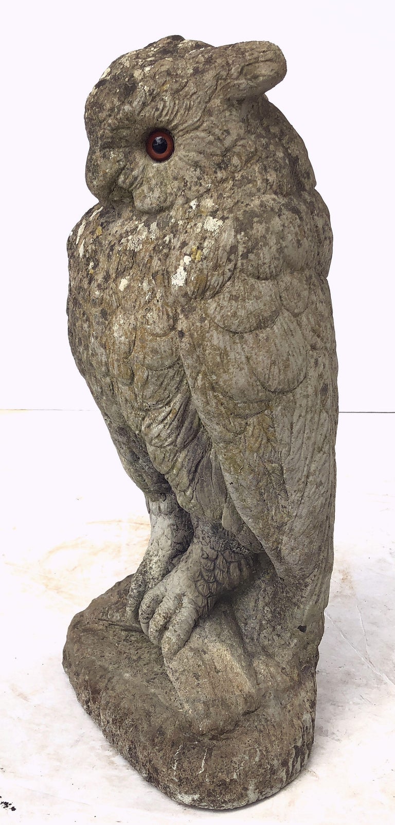 Large English Garden Stone Owl Statues with Glass Eyes 'Individually Priced' at 1stDibs large