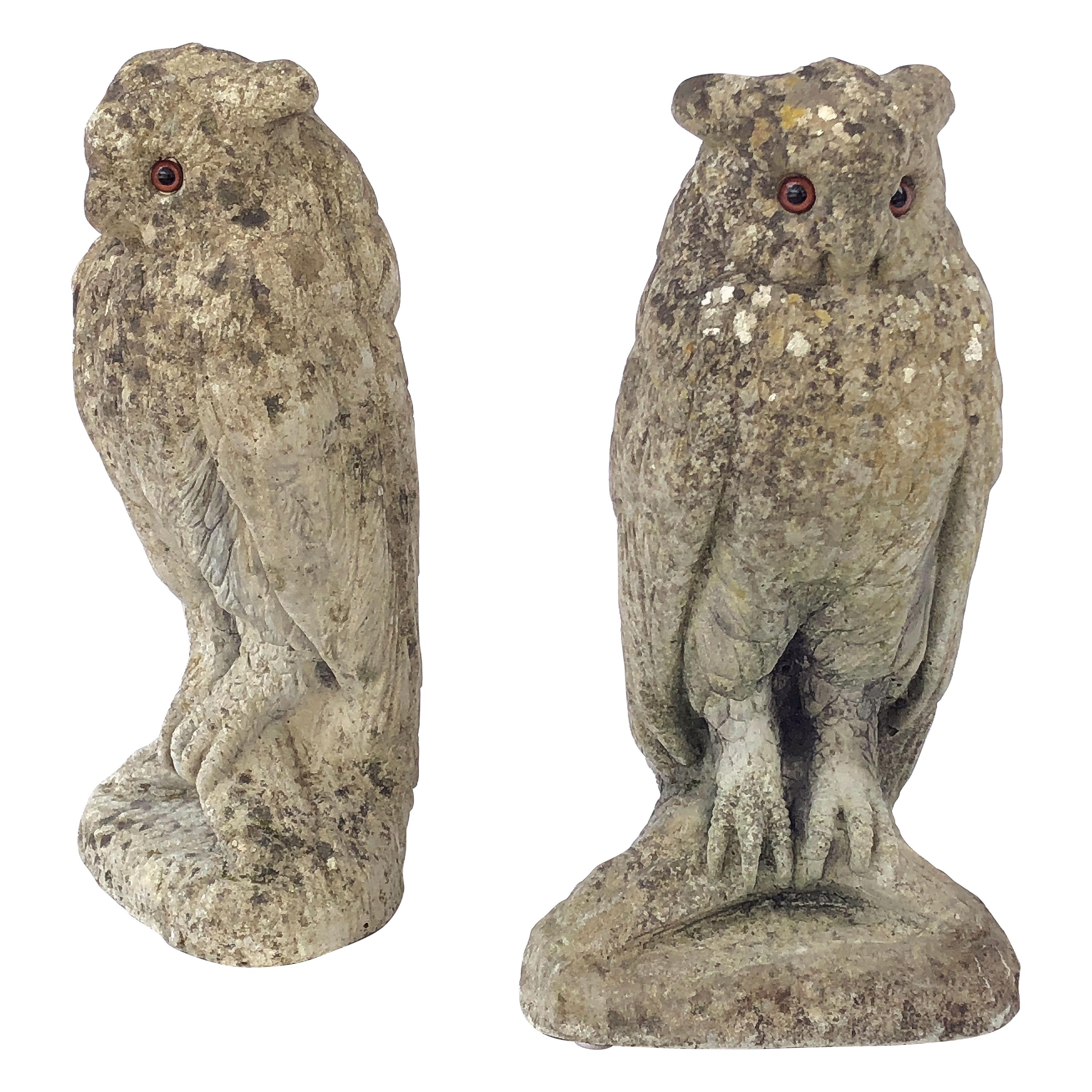 Large English Garden Stone Owl Statues with Glass Eyes 'Individually Priced'