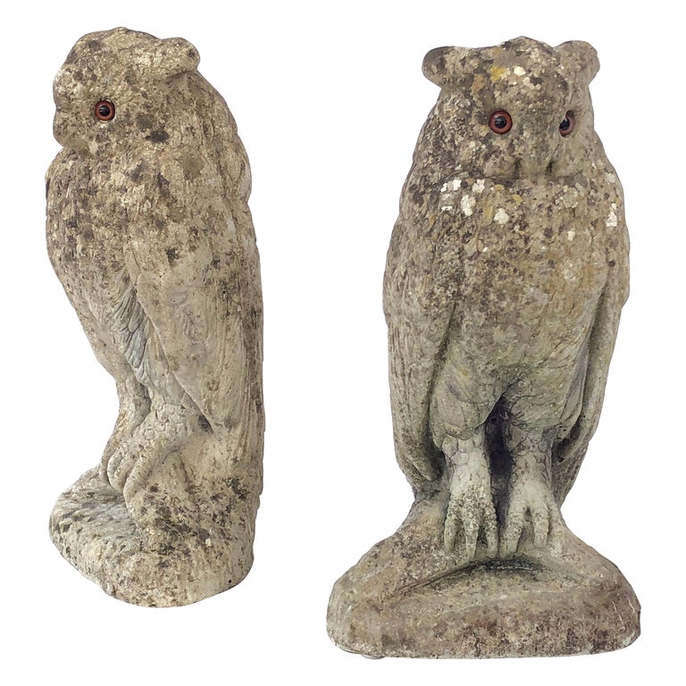 Large English Garden Stone Owl Statues with Glass Eyes 'Individually Priced' at 1stDibs large