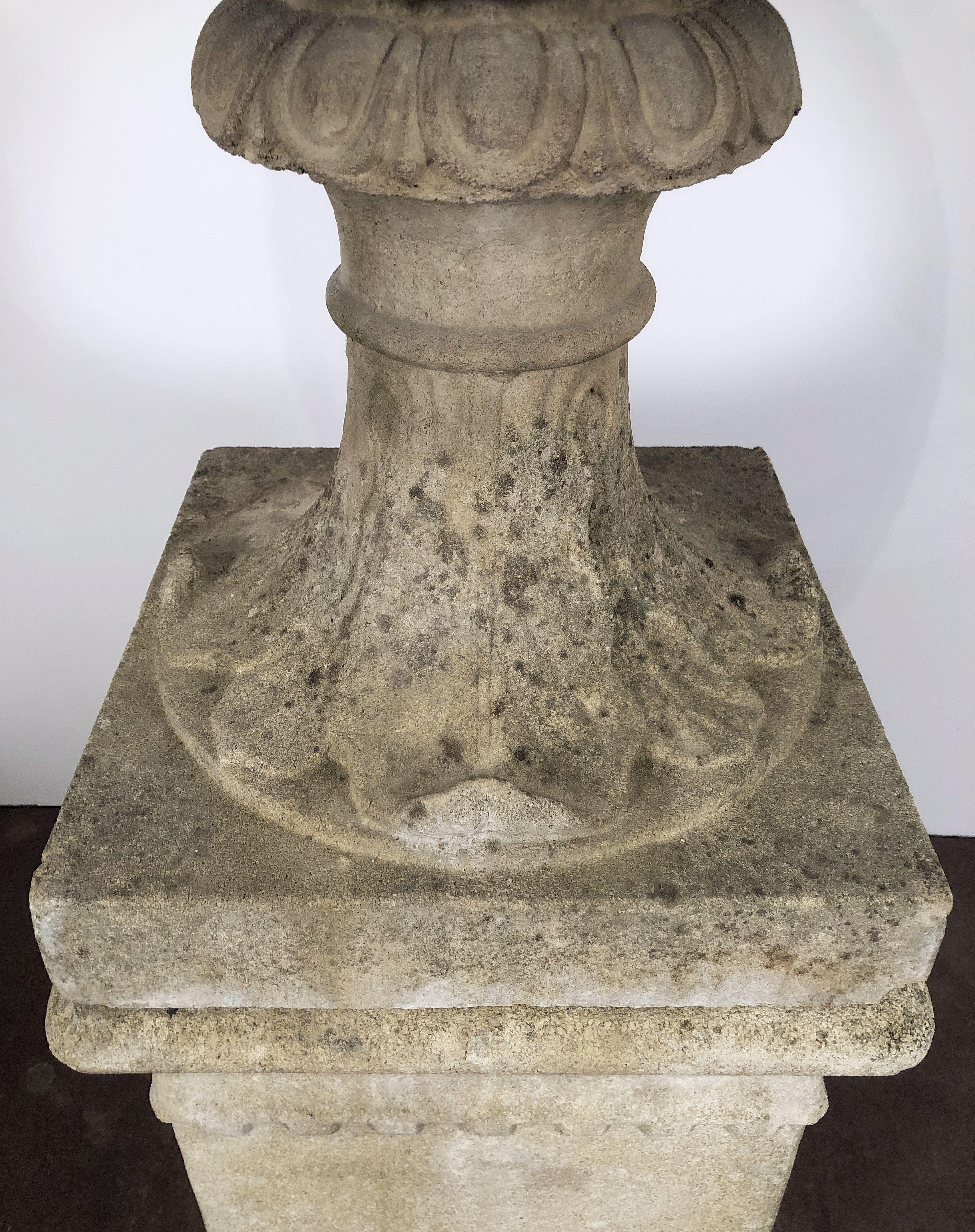 Large English Garden Stone Urn or Planter Pot on Plinth or Pedestal 1